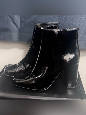 Michael Shannon Black Patent Ankle Booties